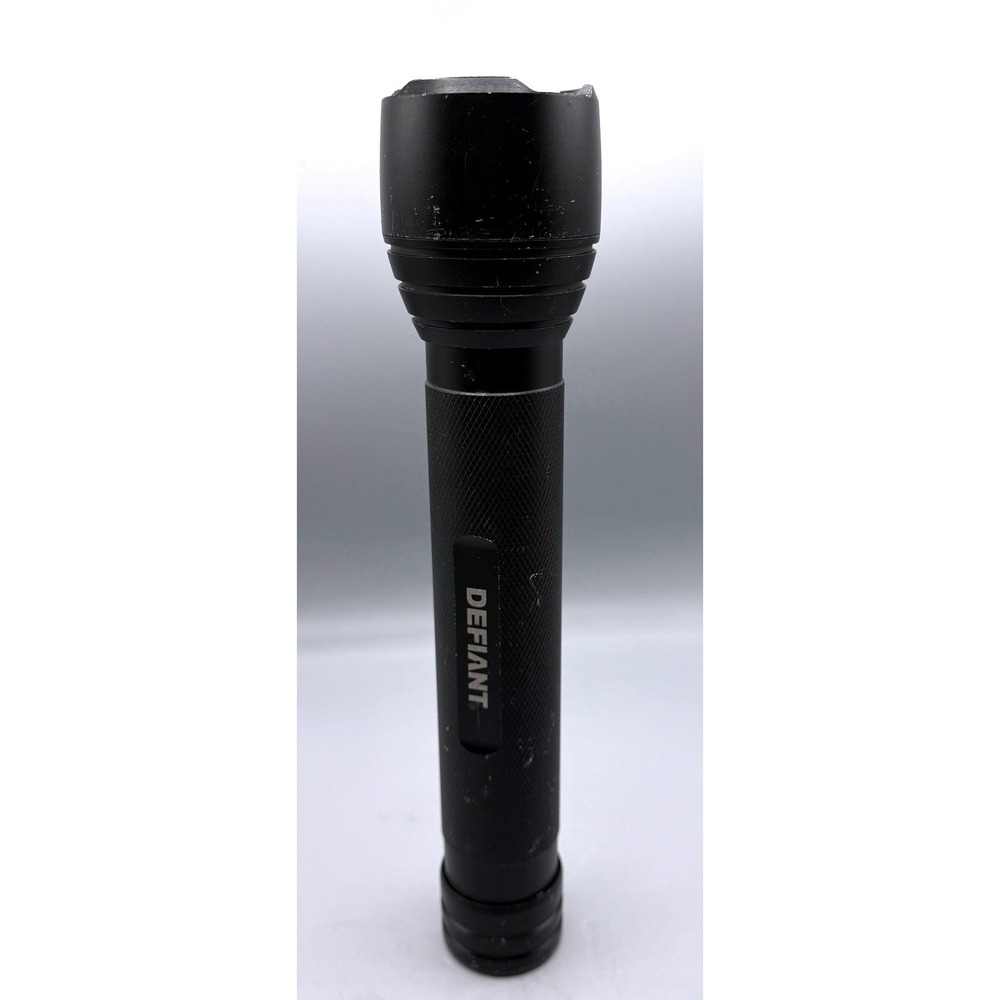 Defiant LED Flashlight Black Aluminum Knurled Grip Handheld 10" Utility Light